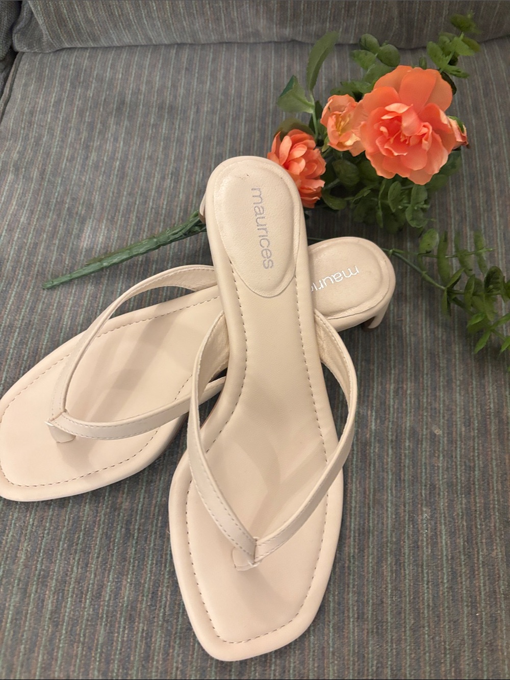 Maurices Women's Cream Square-Toe Thong Sandals - Cushioned Slip-On